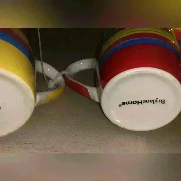 Brylane Home Kitchen Santa Fe Ceramic Coffee Mug Striped Stoneware Set of 4 - Picture 4 of 6